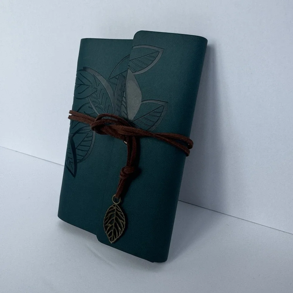 5.8x4 Inch Travel Refillable Leather Diary Scrapbook Gift, Teal Cyan Blue